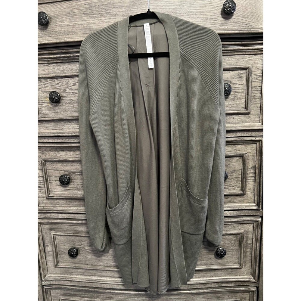 Lululemon Womens Open Front Ribbed Cardigan Size 4 Olive Minimalist Pockets